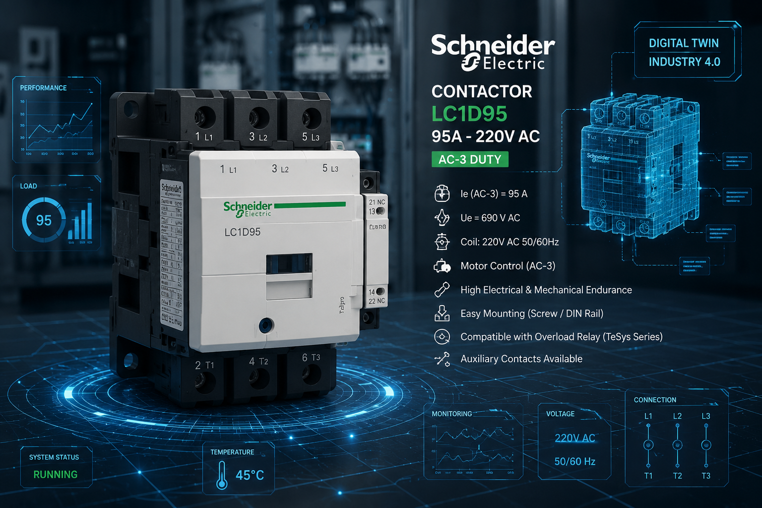 چه مزایایی کنتاکتور D95 220V را از سایر مدل‌ها متمایز می‌کند؟