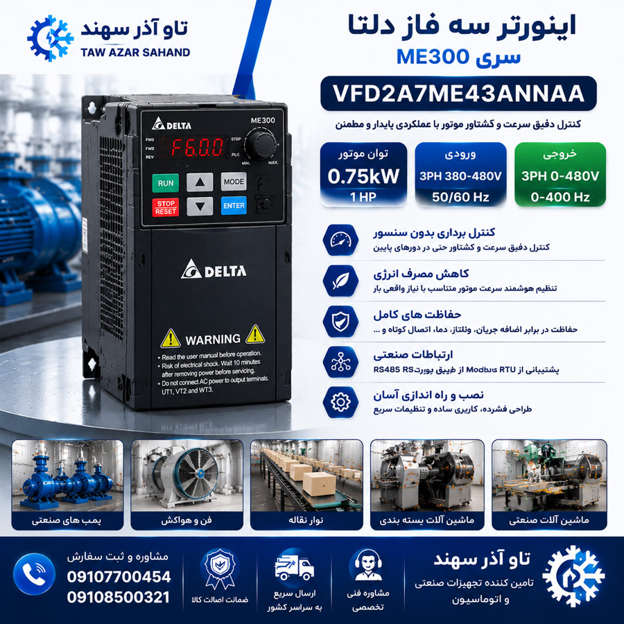 fsthfs اینورتر سه فاز دلتا ME300 0.75kW