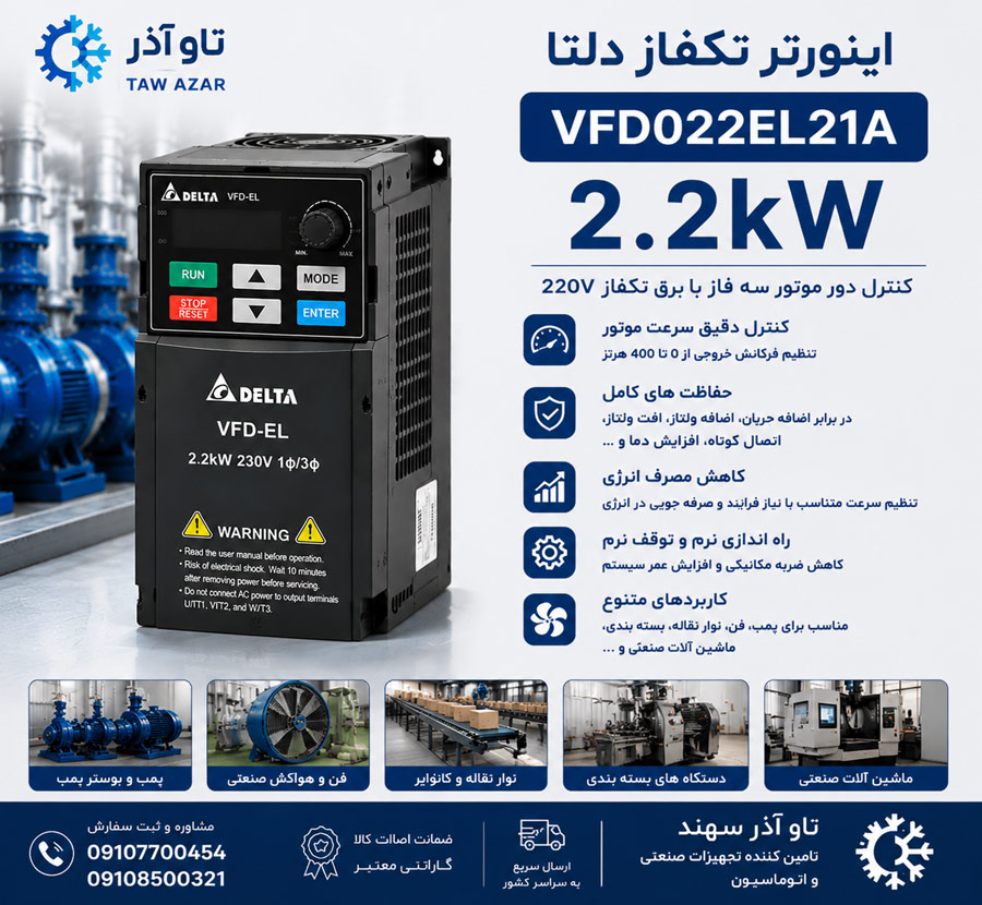 gdgdg اینورتر تکفاز 2.2kW دلتا VFD022EL21A