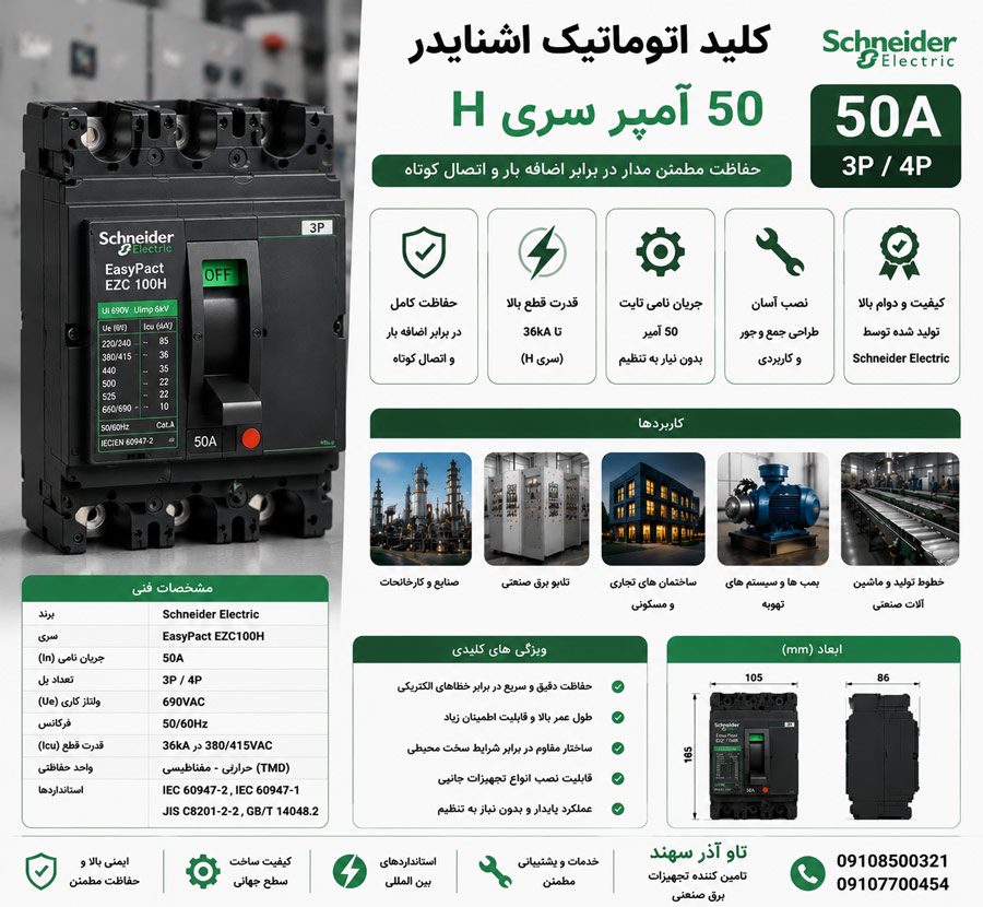 iyfiu کلید اتوماتیک اشنایدر 50 آمپر سری H