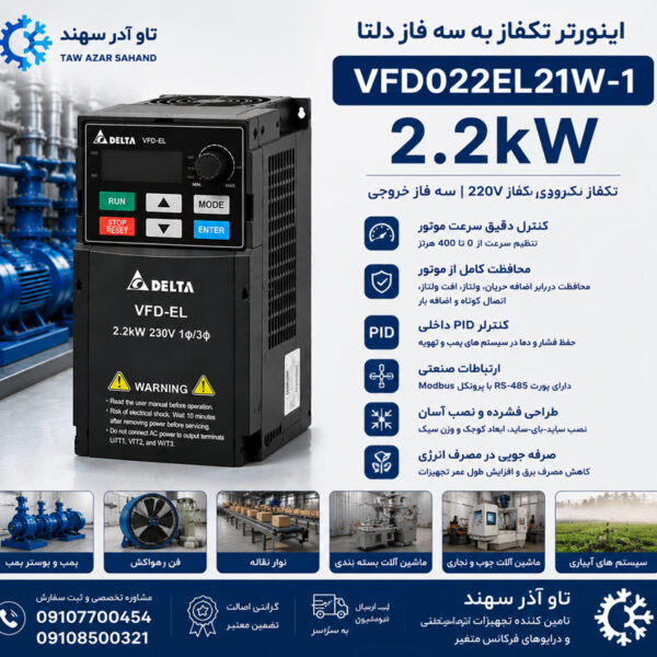 اینورتر تکفاز 2.2kW دلتا VFD022EL21W-1