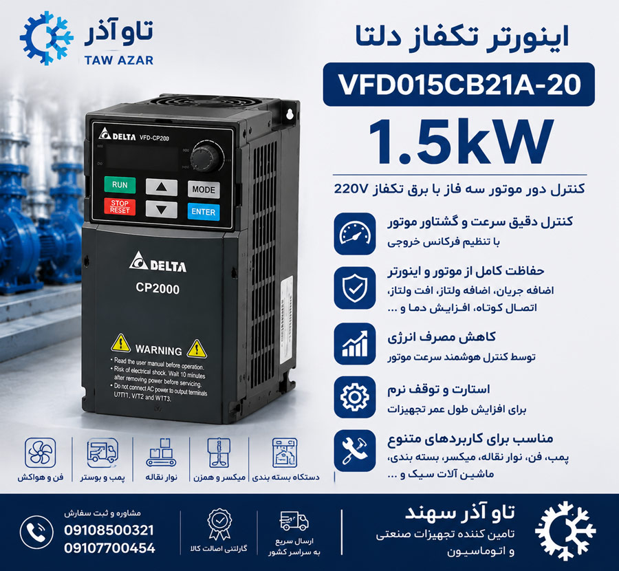 jytd اینورتر تکفاز 1.5kW دلتا VFD015CB21A-20