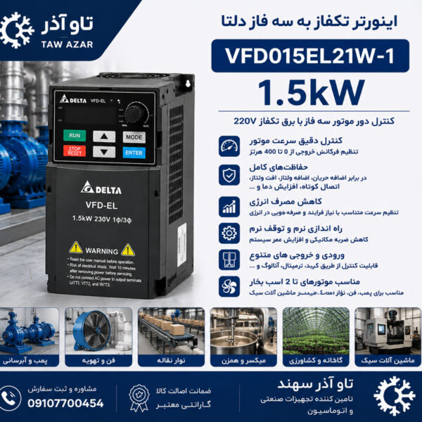 اینورتر تکفاز 1.5kW دلتا VFD015EL21W-1