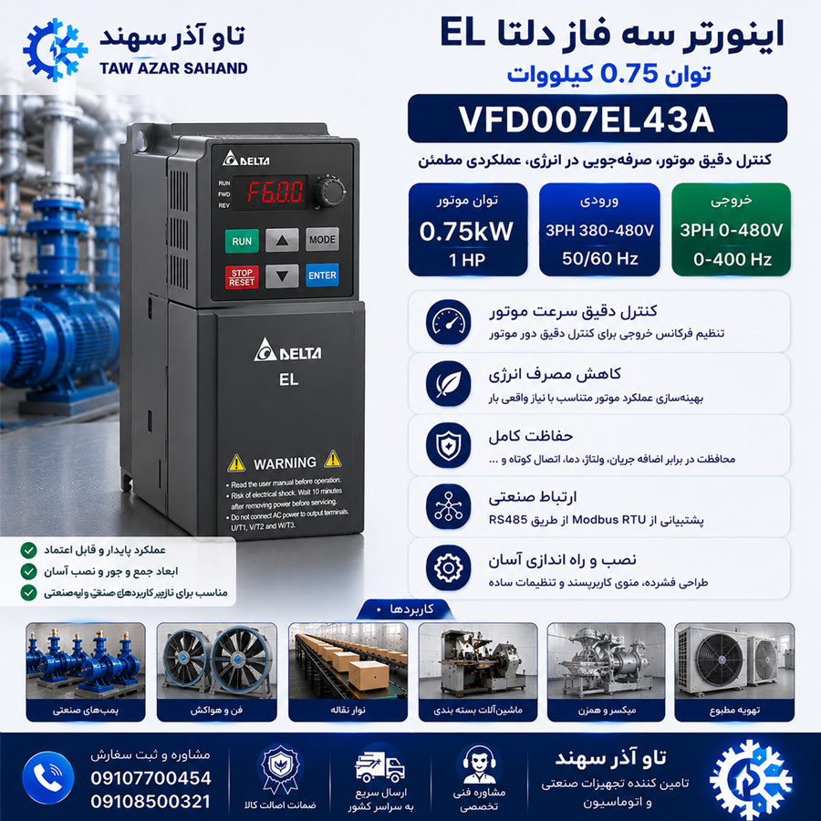 ljkvhlj اینورتر سه فاز دلتا EL 0.75kW