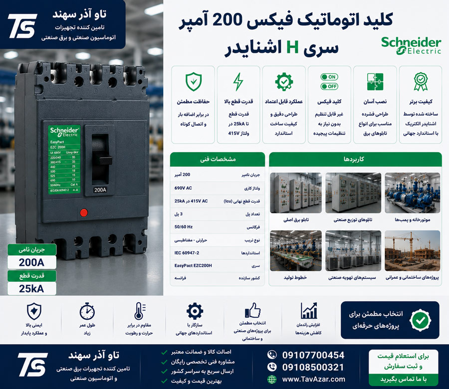 sfgnfg کلید اتوماتیک فیکس 200 آمپر سری H اشنایدر