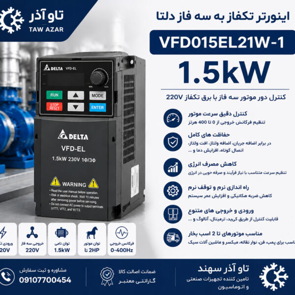 اینورتر تکفاز 1.5kW دلتا VFD015EL21W-1
