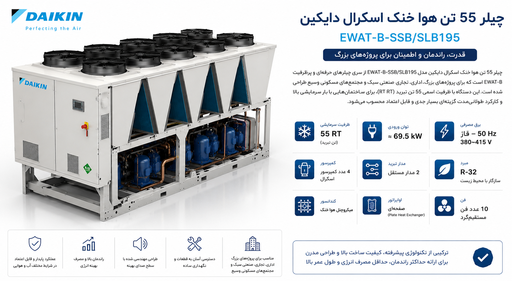 معرفی کلی چیلر 55 تن هوا خنک اسکرال دایکین EWAT-B-SSB/SLB195